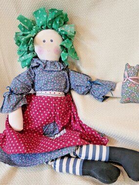 VTG Handmade 21" Doll Folk Art Fabric Primitive Country Farmhouse Cottagecore